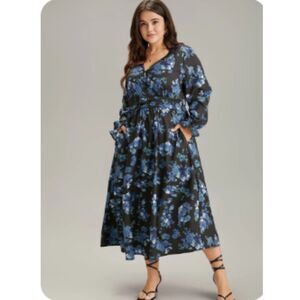 Bloomchic Silhouette Floral Print Wrap Pocket Dress NWT 22-24